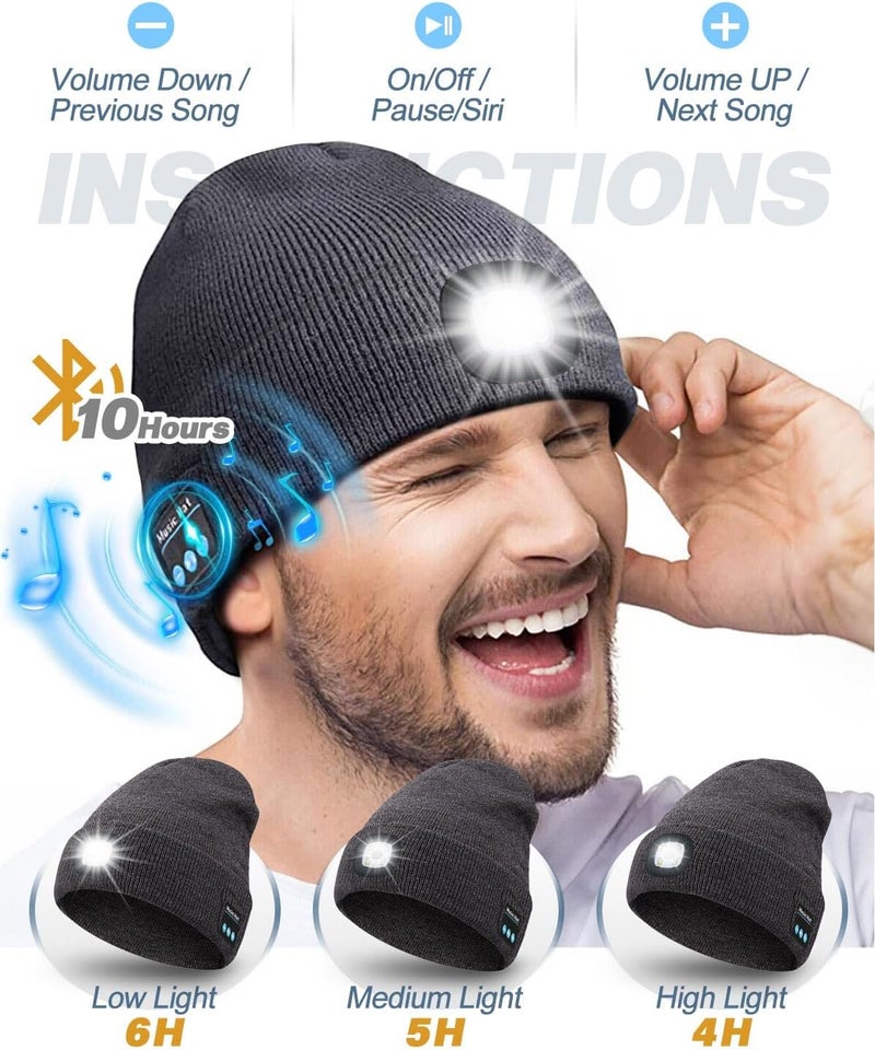 MOXTOYU Bluetooth Beanie with Light, USB Rechargeable LED Headlamp Winter Hat, Christmas Stocking Stuffers Gifts for Men Women - Image 3